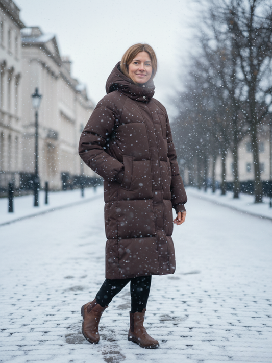 Ceylinde™ | Klassieke Lange Gewatteerde Jas met Capuchon